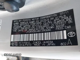 2011 Toyota Prius I with VIN JTDKN3DU4B1390686, listed as a IAAI auction lot 42034439 with 217,787 mi miles and . Bid and sale history available at DreamBid. Image 9.