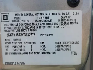 2000 GMC Yukon XL SLT with VIN 3GKFK16T3YG132578, listed as a Copart auction lot 43874005 with 178,895 mi miles and Salvage Title. Bid and sale history available at carsss.com. Image 13.