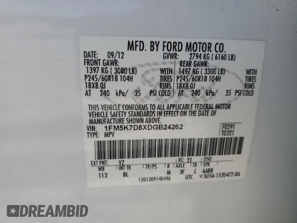 2013 Ford Explorer XLT with VIN 1FM5K7D8XDGB24262, listed as a Copart auction lot 47306215 with 171,400 mi miles and Salvage Title. Bid and sale history available at carsss.com. Image 13.