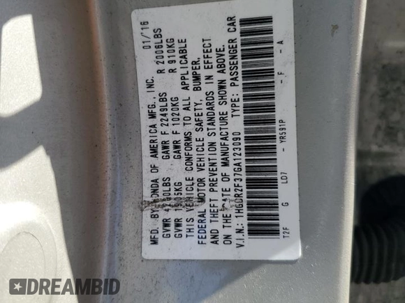 2016 Honda Accord Sedan LX with VIN 1HGCR2F37GA123090, listed as a Copart auction lot 52642525 with 133,997 mi miles and Salvage Title. Bid and sale history available at carsss.com. Image 14.