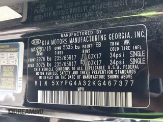 2019 Kia Sorento LX with VIN 5XYPG4A32KG467377, listed as a IAAI auction lot 41341804 with 62,997 mi miles. Bid and sale history available at carsss.com. Image 9.