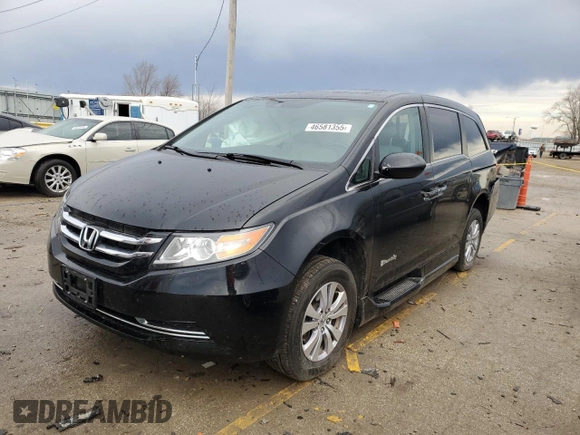 2014 Honda Odyssey EX-L with VIN 5FNRL5H62EB036964, listed as a Copart auction lot 46581355 with 62,290 mi miles and Salvage Title. Bid and sale history available at DreamBid. Image 1.