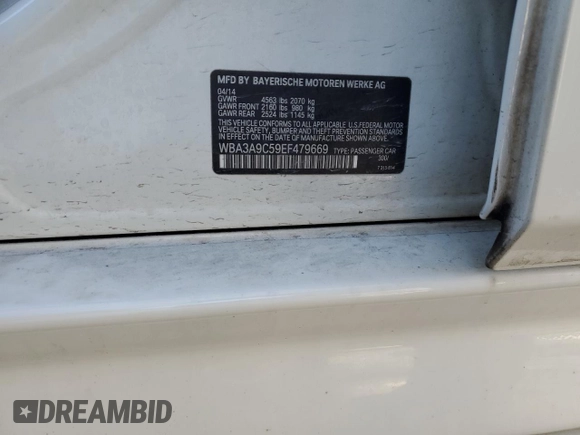 2014 BMW 3 Series 335i with VIN WBA3A9C59EF479669, listed as a Copart auction lot 89349195 with 82,779 mi miles and Salvage Title. Bid and sale history available at carsss.com. Image 15.