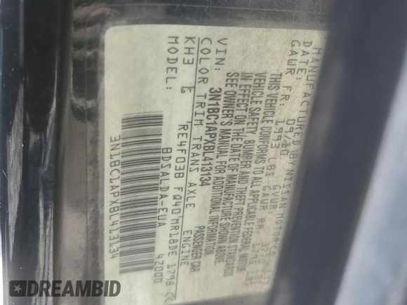 2011 Nissan Versa S with VIN 3N1BC1APXBL413134, listed as a Copart auction lot 57322405 with 161,808 mi miles and Salvage title. Bid and sale history available at DreamBid. Image 12.