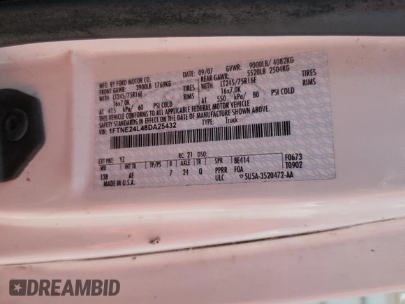 2008 Ford Econoline Cargo Commercial with VIN 1FTNE24L48DA25432, listed as a Copart auction lot 64411635 with 151,375 mi miles and Clean title. Bid and sale history available at DreamBid. Image 13.