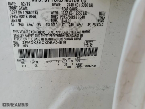 2013 Ford Edge Limited with VIN 2FMDK3KCXDBA04819, listed as a Copart auction lot 52208965 with 231,686 mi miles and Salvage Title. Bid and sale history available at carsss.com. Image 12.