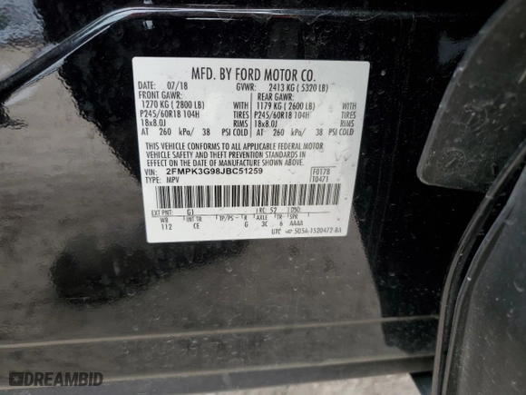 2018 Ford Edge SE with VIN 2FMPK3G98JBC51259, listed as a Copart auction lot 45562865 with 74,085 mi miles and Salvage Title. Bid and sale history available at carsss.com. Image 12.