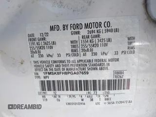 2023 Ford Explorer Limited with VIN 1FMSK8FH8PGA07659, listed as a IAAI auction lot 41866856 with Not Provided miles. Bid and sale history available at carsss.com. Image 9.