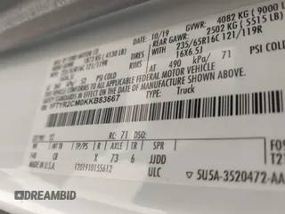 2019 Ford Transit with VIN 1FTYR2CM0KKB83667, listed as a IAAI auction lot 42170376 with 93,432 mi miles. Bid and sale history available at carsss.com. Image 9.