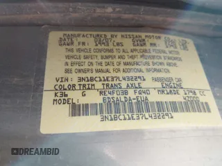 2007 Nissan Versa 1.8 SL with VIN 3N1BC11E37L432291, listed as a IAAI auction lot 41357144 with 136,039 mi miles. Bid and sale history available at carsss.com. Image 9.