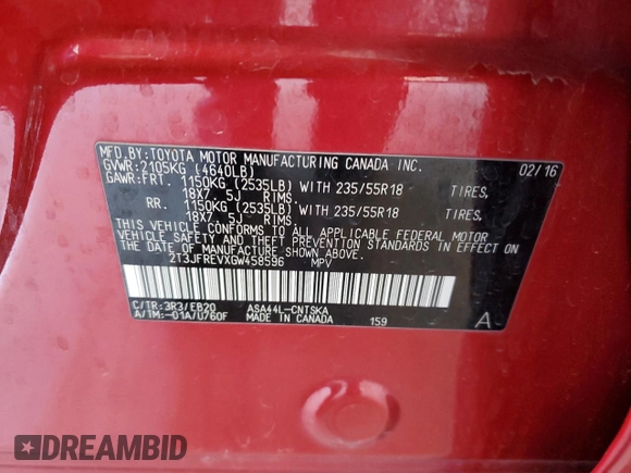 2016 Toyota RAV4 SE with VIN 2T3JFREVXGW458596, listed as a Copart auction lot 51746075 with 99,277 mi miles and Salvage title. Bid and sale history available at DreamBid. Image 15.