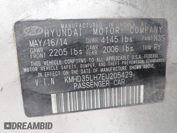 2014 Hyundai Elantra с VIN KMHD35LH7EU205429, выставлен на аукционе IAAI как лот 42372170 с пробегом 125 696 миль миль и . История ставок и продаж доступна на DreamBid. Изображение 9.