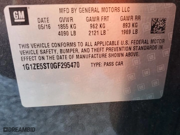 2016 Chevrolet Malibu LT with VIN 1G1ZE5ST0GF295470, listed as a Copart auction lot 49711845 with 95,345 mi miles and Non Repairable. Bid and sale history available at carsss.com. Image 12.