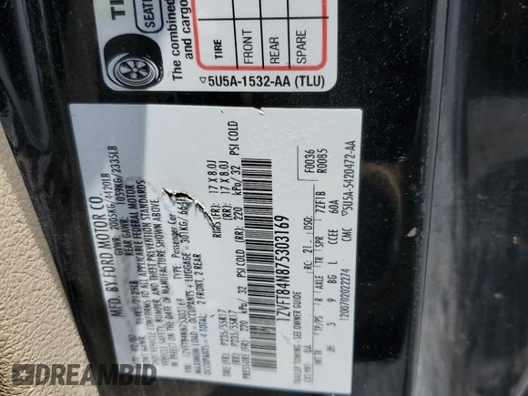 2007 Ford Mustang Deluxe with VIN 1ZVFT84N875303169, listed as a Copart auction lot 58171305 with 205,112 mi miles and Salvage title. Bid and sale history available at DreamBid. Image 12.