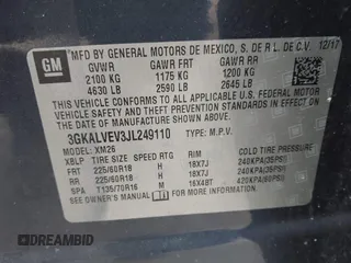 2018 GMC Terrain SLT with VIN 3GKALVEV3JL249110, listed as a IAAI auction lot 41712782 with 201,316 mi miles. Bid and sale history available at carsss.com. Image 9.