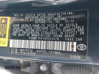 2016 Toyota Camry XLE with VIN 4T4BF1FK1GR532478, listed as a IAAI auction lot 42088674 with 83,297 mi miles and . Bid and sale history available at DreamBid. Image 9.