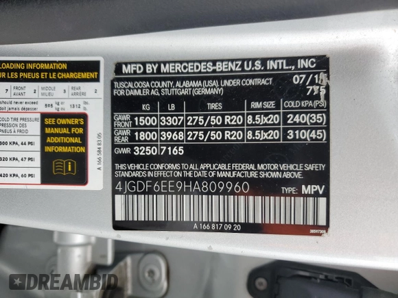 2017 Mercedes-Benz GLS 450 с VIN 4JGDF6EE9HA809960, выставлен на аукционе Copart как лот 49313075 с пробегом 81 999 миль миль и Списание • Salvage title. История ставок и продаж доступна на DreamBid. Изображение 14.