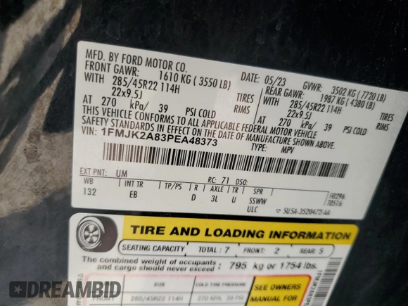 2023 Ford Expedition Max Limited with VIN 1FMJK2A83PEA48373, listed as a Copart auction lot 59055695 with Not provided miles and Salvage title. Bid and sale history available at DreamBid. Image 13.