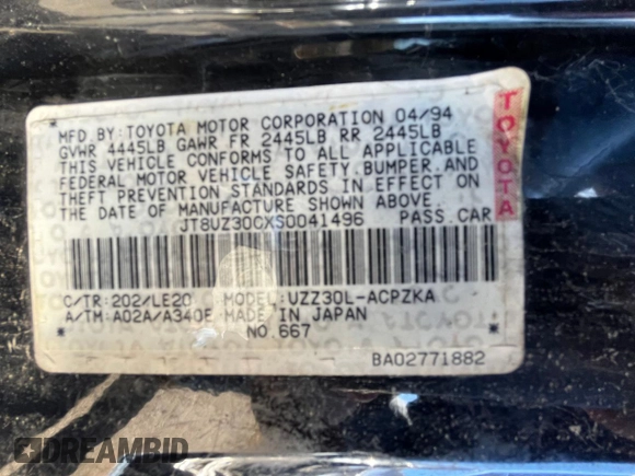 1995 Lexus SC 400 z VIN JT8UZ30CXS0041496, wystawiony jako Copart lot #80837114 z przebiegiem 62 010 mil mil oraz Tytuł czysty. Historia ofert i sprzedaży dostępna na DreamBid. Obrazek 10.