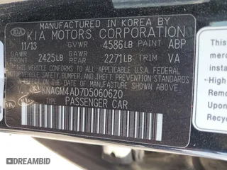 2013 Kia Optima Hybrid EX with VIN KNAGM4AD7D5060620, listed as a Copart auction lot 52964445 with 185,232 mi miles and Salvage Title. Bid and sale history available at carsss.com. Image 12.