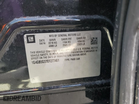 2014 Buick LaCrosse Leather with VIN 1G4GB5G37EF277461, listed as a Copart auction lot 49537795 with 165,043 mi miles and Salvage Title. Bid and sale history available at DreamBid. Image 15.