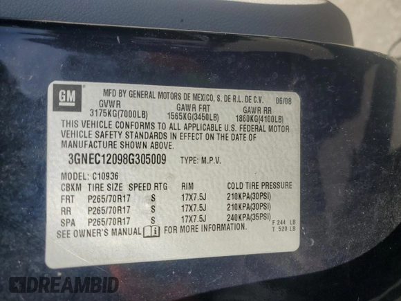 2008 Chevrolet Avalanche 3LT with VIN 3GNEC12098G305009, listed as a Copart auction lot 47277955 with 257,723 mi miles and Salvage title. Bid and sale history available at DreamBid. Image 12.