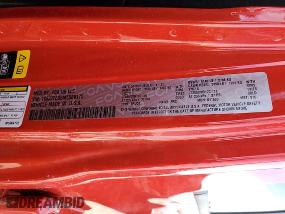 2021 Jeep Gladiator Mojave z VIN 1C6JJTEG5ML569172, wystawiony jako Copart lot #49810695 z przebiegiem Nie podano mil oraz Nie do naprawy • Non repairable. Historia ofert i sprzedaży dostępna na DreamBid. Obrazek 13.