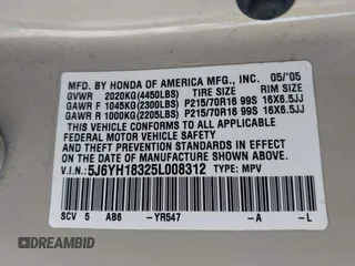 2005 Honda Element LX with VIN 5J6YH18325L008312, listed as a IAAI auction lot 41731628 with 177,797 mi miles and . Bid and sale history available at DreamBid. Image 9.
