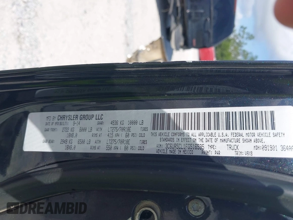 2015 Ram 2500 Tradesman with VIN 3C6UR5CL1FG516535, listed as a IAAI auction lot 42290704 with 201,511 mi miles and . Bid and sale history available at DreamBid. Image 9.