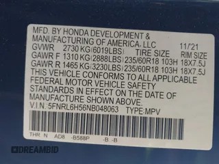 2022 Honda Odyssey EX with VIN 5FNRL6H56NB048063, listed as a IAAI auction lot 41972411 with 19,973 mi miles and . Bid and sale history available at DreamBid. Image 9.