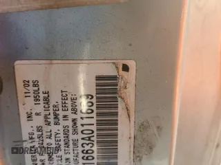 2003 Acura CL Type S with VIN 19UYA41663A011689, listed as a Copart auction lot 44245305 with 190,444 mi miles and Salvage Title. Bid and sale history available at carsss.com. Image 12.