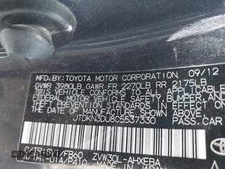 2012 Toyota Prius One with VIN JTDKN3DU8C5537330, listed as a IAAI auction lot 42214749 with 322,749 mi miles and . Bid and sale history available at DreamBid. Image 9.