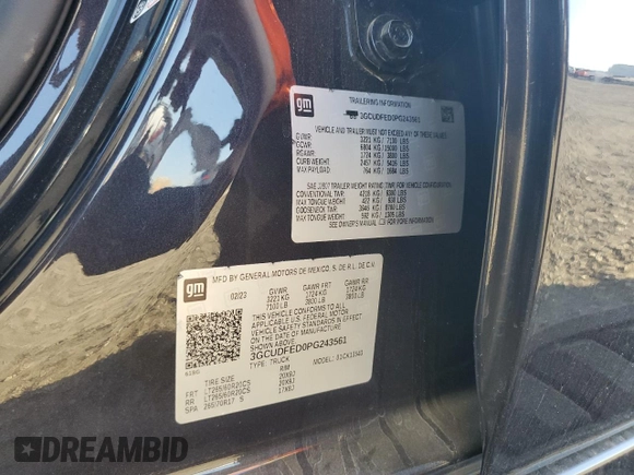 2023 Chevrolet Silverado 1500 LT Trail Boss with VIN 3GCUDFED0PG243561, listed as a Copart auction lot 73737564 with 22,701 mi miles and Salvage Title. Bid and sale history available at DreamBid. Image 12.