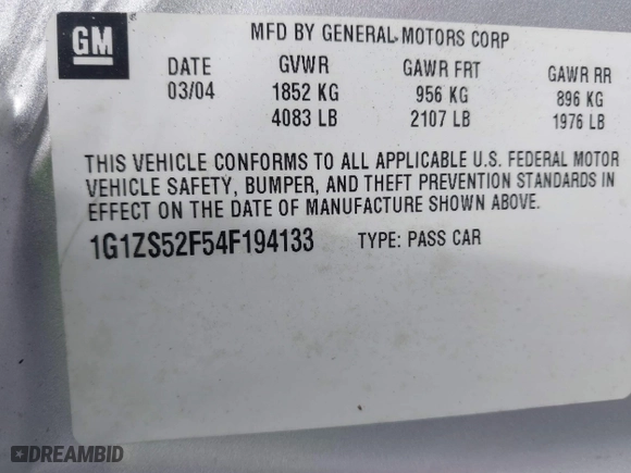 2004 Chevrolet Malibu with VIN 1G1ZS52F54F194133, listed as a IAAI auction lot 42090275 with 183,371 mi miles. Bid and sale history available at carsss.com. Image 9.