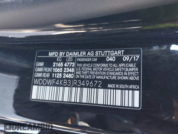 2018 Mercedes-Benz C 300 with VIN WDDWF4KB3JR349672, listed as a IAAI auction lot 42001121 with 76,496 mi miles and . Bid and sale history available at DreamBid. Image 9.