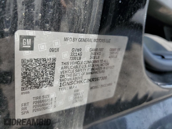 2019 Chevrolet Suburban LT with VIN 1GNSCHKC2KR167309, listed as a Copart auction lot 54475565 with 140,552 mi miles and Salvage Title. Bid and sale history available at DreamBid. Image 13.