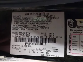 2012 Ford Fusion SPORT with VIN 3FAHP0DC9CR384812, listed as a IAAI auction lot 41506693 with 169,545 mi miles. Bid and sale history available at carsss.com. Image 9.