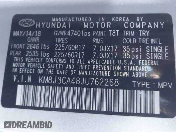 2018 Hyundai Tucson SEL with VIN KM8J3CA48JU762268, listed as a IAAI auction lot 41304445 with 71,958 mi miles and . Bid and sale history available at DreamBid. Image 9.