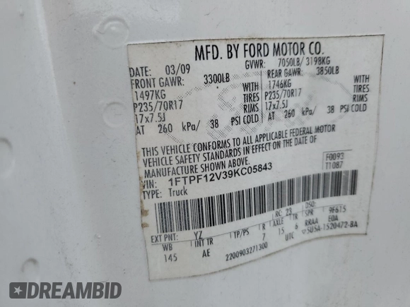 2009 Ford F-150 XL with VIN 1FTPF12V39KC05843, listed as a Copart auction lot 44594395 with 114,521 mi miles and Salvage Title. Bid and sale history available at carsss.com. Image 12.