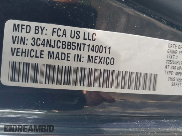 2022 Jeep Compass Latitude with VIN 3C4NJCBB5NT140011, listed as a IAAI auction lot 42487785 with 52,374 mi miles and . Bid and sale history available at DreamBid. Image 9.
