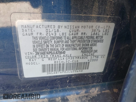 2018 Nissan Sentra SV z VIN 3N1AB7AP0JL625640, wystawiony jako IAAI lot #42262791 z przebiegiem 128 073 mil mil oraz . Historia ofert i sprzedaży dostępna na DreamBid. Obrazek 9.