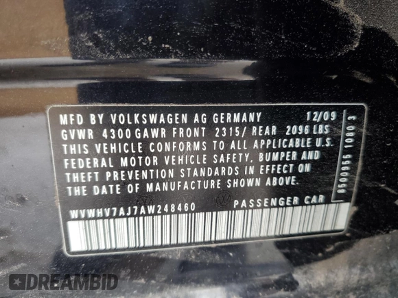 2010 Volkswagen GTI with VIN WVWHV7AJ7AW248460, listed as a Copart auction lot 42579045 with 171,171 mi miles and Salvage Title. Bid and sale history available at carsss.com. Image 12.