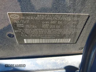 2017 Hyundai Sonata SE with VIN 5NPE24AF6HH594716, listed as a IAAI auction lot 41586899 with 84,095 mi miles and . Bid and sale history available at DreamBid. Image 9.