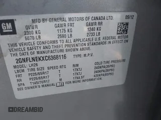 2012 Chevrolet Equinox LT w/2LT with VIN 2GNFLNEKXC6368116, listed as a IAAI auction lot 41419919 with 91,744 mi miles. Bid and sale history available at carsss.com. Image 9.