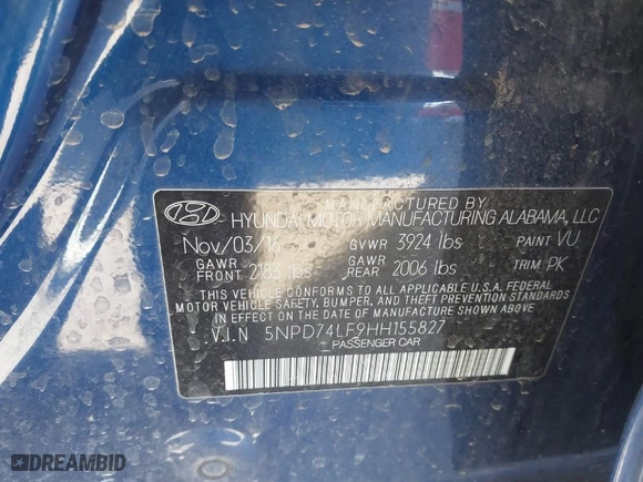 2017 Hyundai Elantra SE with VIN 5NPD74LF9HH155827, listed as a IAAI auction lot 41776033 with 131,404 mi miles. Bid and sale history available at carsss.com. Image 9.