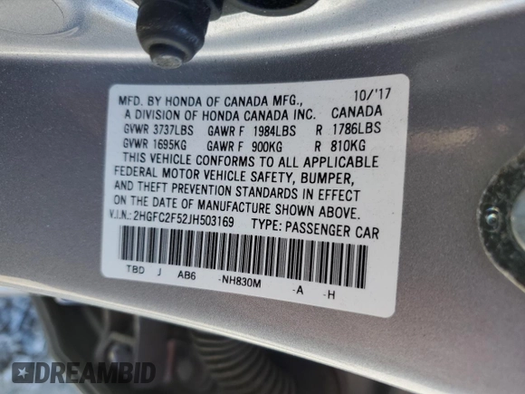 2018 Honda Civic Sedan LX with VIN 2HGFC2F52JH503169, listed as a Copart auction lot 50765445 with 78,042 mi miles and Salvage Title. Bid and sale history available at carsss.com. Image 12.