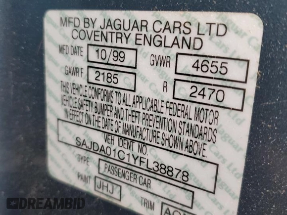 2000 Jaguar S-Type V6 z VIN SAJDA01C1YFL38878, wystawiony jako Copart lot #44323075 z przebiegiem 231 855 mil mil oraz Szkoda całkowita • Salvage title. Historia ofert i sprzedaży dostępna na DreamBid. Obrazek 12.