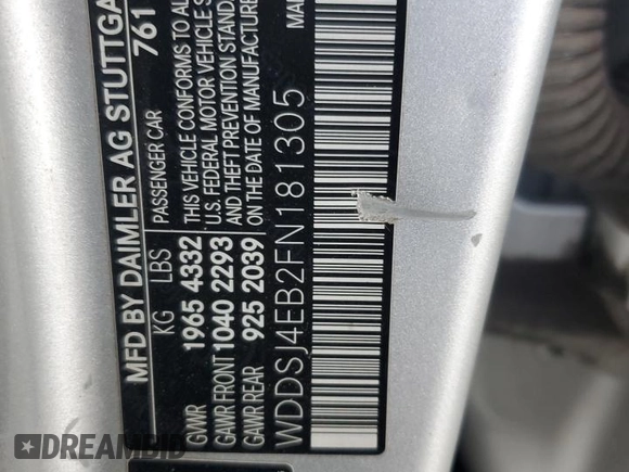 2015 Mercedes-Benz CLA 250 with VIN WDDSJ4EB2FN181305, listed as a Copart auction lot 55330535 with 115,292 mi miles and Salvage Title. Bid and sale history available at DreamBid. Image 12.
