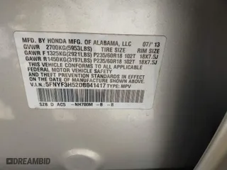 2013 Honda Pilot EX-L with VIN 5FNYF3H52DB041417, listed as a IAAI auction lot 41810462 with 55,667 mi miles. Bid and sale history available at carsss.com. Image 9.