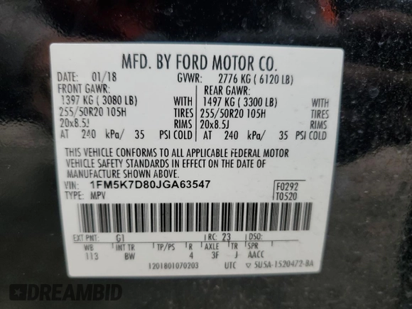 2018 Ford Explorer XLT z VIN 1FM5K7D80JGA63547, wystawiony jako Copart lot #54428935 z przebiegiem 90 398 mil mil oraz Szkoda całkowita • Salvage title. Historia ofert i sprzedaży dostępna na DreamBid. Obrazek 14.